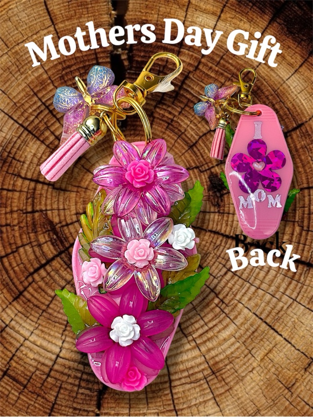 Pink Keychain & Matching Earrings Pink Set, Resin, Hotel Keychain, Mother's Day
